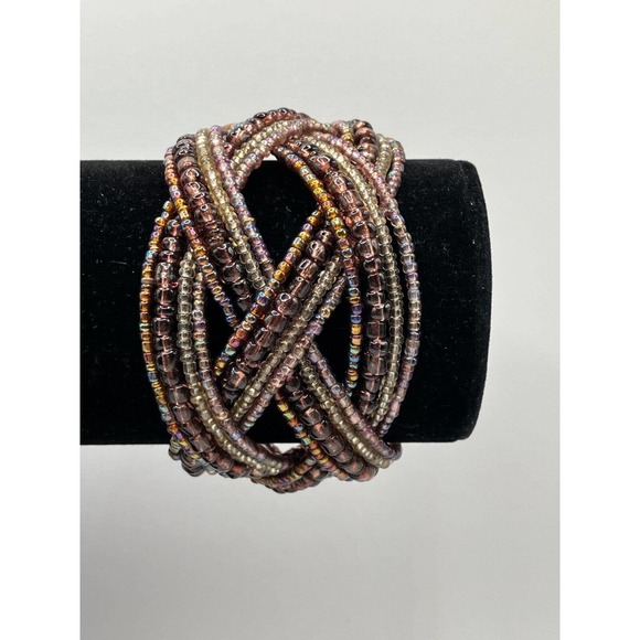 Purple Colorful Beaded Open Cuff Braided Bracelet! - Picture 2 of 7